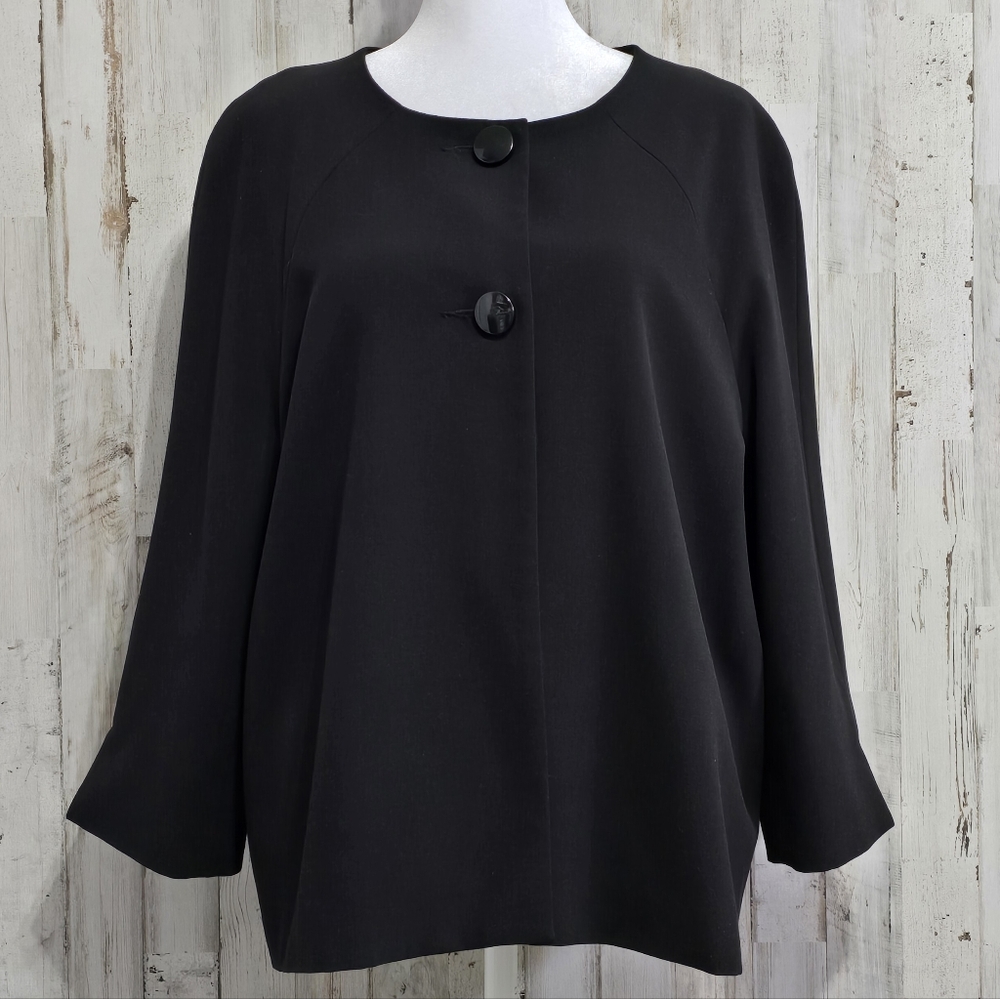 Sag Harbor Stretch Black 3/4 Sleeve Semi Open Suit Jacket Blazer Size 14